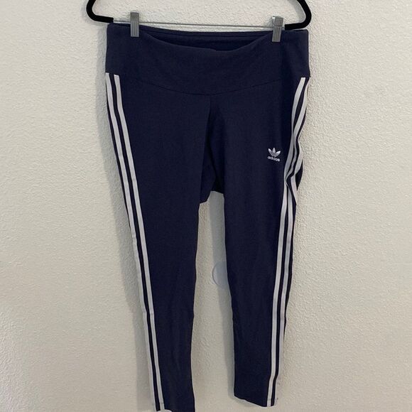 NWT-ADIDAS-three stripe fitted tight- mid rise-full length- Shadow blue-Size 2X - Picture 1 of 9
